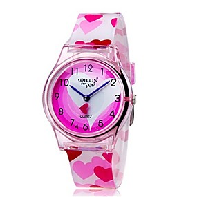 baratos Relógios Para Meninas-Relógio de Pulso Quartzo Rosa Legal Colorido Analógico senhoras Heart Shape Doce Casual Fashion - Rosa claro