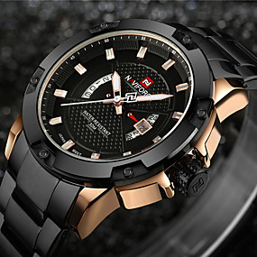 baratos Jóias &amp; Relógios-NAVIFORCE Homens Relógio Esportivo Relógio Militar Relógio de Pulso Japanês Quartzo Aço Inoxidável Preta / Prata 30 m Impermeável Calendário Criativo Analógico Amuleto Luxo Vintage Casual Fashion -