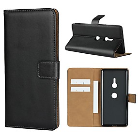 baratos Xperia XA2 Plus-Capinha Para Sony Sony XA2 Plus / Sony Xperia L3 / Sony Xperia 10 Plus Carteira / Porta-Cartão / Com Suporte Capa Proteção Completa Sólido Rígida couro legítimo