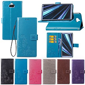 baratos Xperia 10 / XA3-Capinha Para Sony Sony XA2 Plus / Xperia XZ2 / Xperia XZ2 Compact Porta-Cartão / Com Suporte / Flip Capa Proteção Completa Sólido / Borboleta Rígida Têxtil