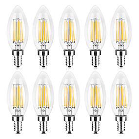 baratos Lâmpada Vela de LED-YWXLIGHT® 10pçs 6 W Luzes de LED em Vela Lâmpadas de Filamento de LED 500-600 lm E14 C35 6 Contas LED COB Branco Quente Branco 220-240 V
