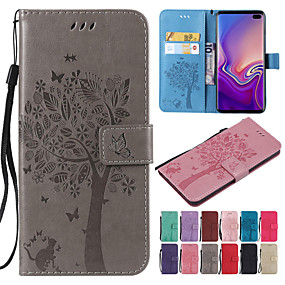 baratos Samsung Galaxy S10e-Capinha Para Samsung Galaxy S9 / S9 Plus / S8 Plus Carteira / Porta-Cartão / Com Suporte Capa Proteção Completa Gato / Árvore Rígida PU Leather