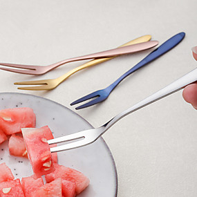 baratos Talheres-304 aço inoxidável fruta garfo casa sobremesa garfo frutas sinal 6pcs