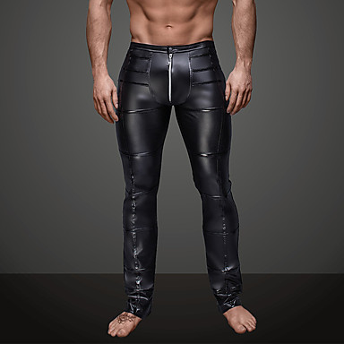 baratos Calças Masculinas-Homens Diário / Bandagem Esportivo / Básico Legging - Sólido, Franzido Cintura Média Preto L XL XXL / Punk &amp; Góticas