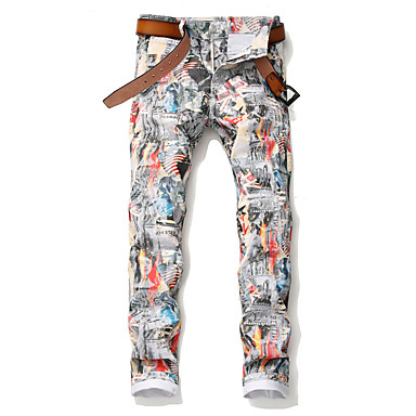 [$30.59] Men's Punk & Gothic Chinos Pants - Patterned Cotton Rainbow 34 36 38