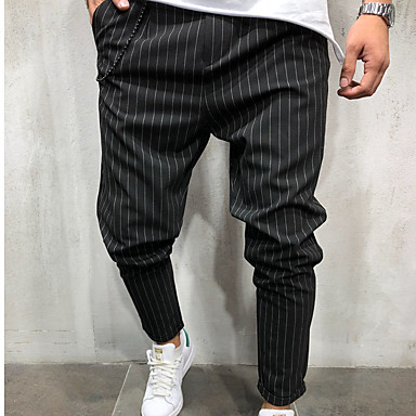 [$20.39] Men's Basic EU / US Size Chinos Pants - Striped Navy Blue Gray Royal Blue US34 / UK34 / EU42 US36 / UK36 / EU44 US38 / UK38 / EU46 / Drawstring