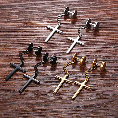 baratos Bijuteria Masculina-Homens Mulheres Brincos em Argola Brincos Forma-U Brincos Pendurados Cruz Barato Circle Cross senhoras Personalizada Punk Estilo simples Rock Aço Inoxidável Aço Titânio Brincos Jóias Preto / Dourado